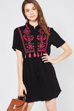 Embroidered & Tassel Mini Dress, Black