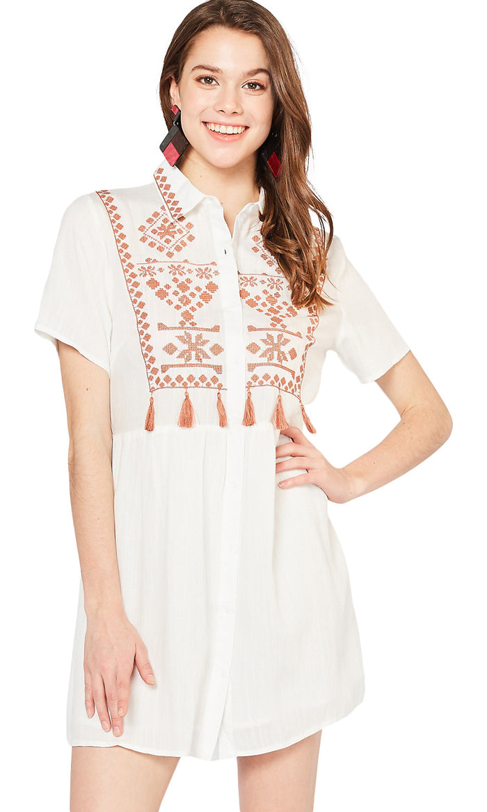 entro embroidered tassel mini dress