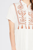 Embroidered & Tassel Mini Dress, Off White