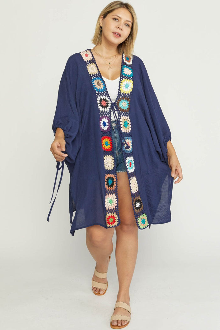 Entro Navy Crochet Kimono