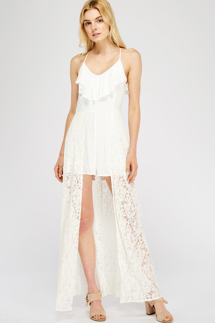 entro lace & urffle maxi romper