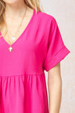 Textured Babydoll Top, Hot Pink