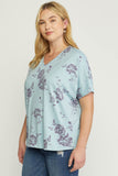 Floral V-Neck Top, Blue