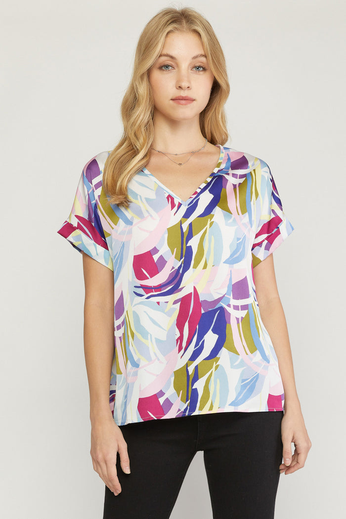 entro USA Abstract Print Double V Top
