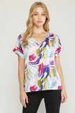 entro USA Abstract Print Double V Top