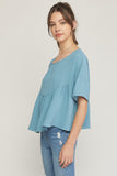 Round Neck Babydoll Top, Blue