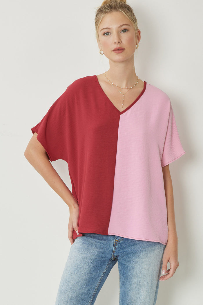 entro USA Color Block V-Neck Top