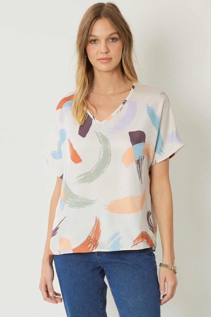 entro USA Brushstroke V-neck Top