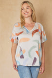 Brushstroke V-Neck Top, Natural
