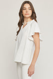 Ruffled Flutter Sleeve Blouse, Off White