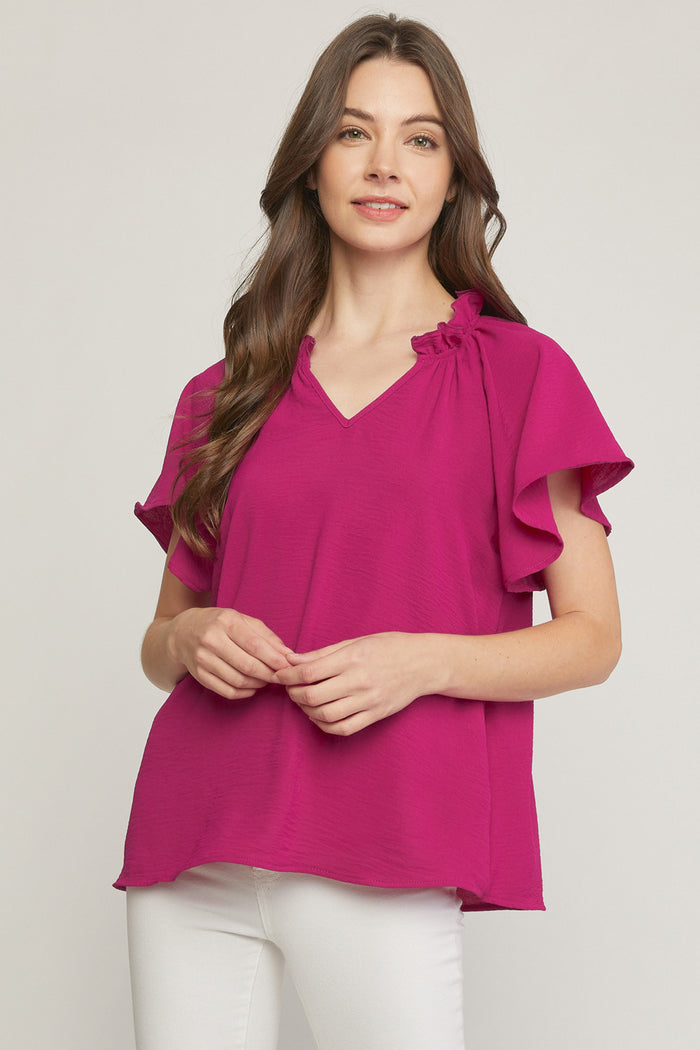 entro USA ruffled flutter sleeve blouse