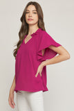 Ruffled Flutter Sleeve Blouse, Magenta