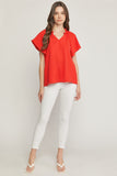 Ruffled Flutter Sleeve Blouse, Red