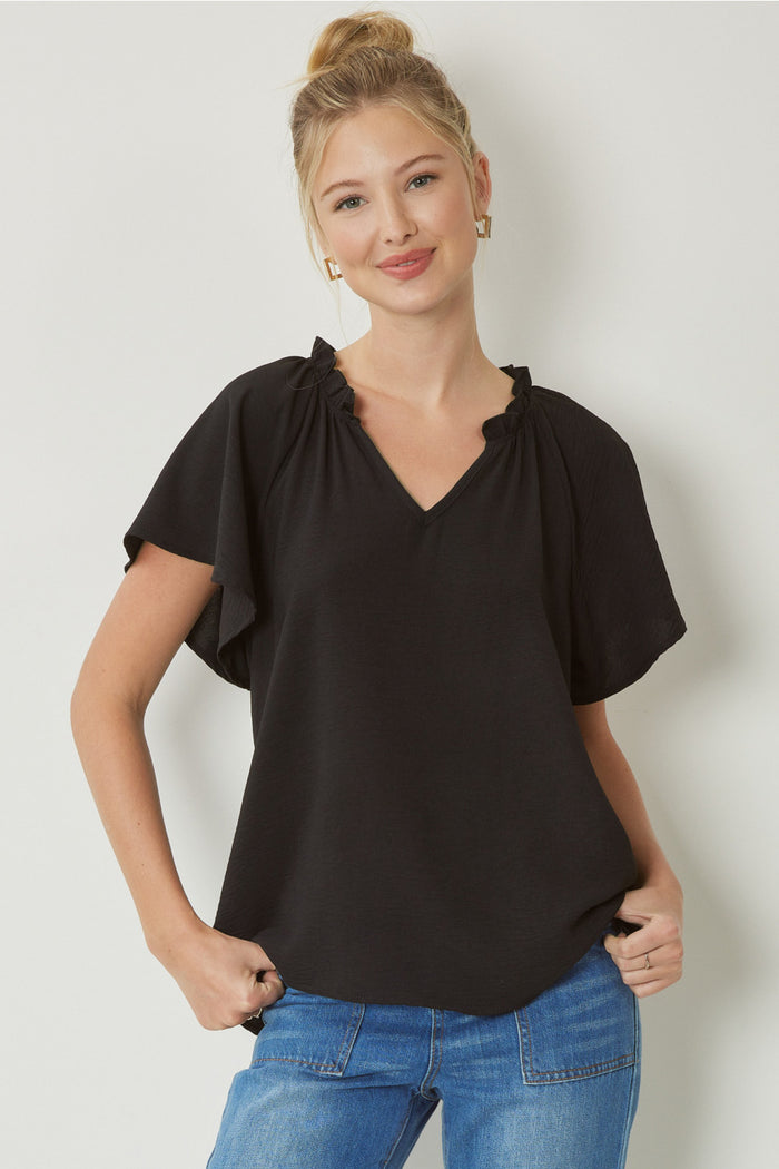 entro USA ruffled flutter sleeve blouse