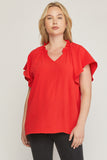 Ruffled Flutter Sleeve Blouse, Red