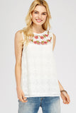 Floral Embroidered Lace Top, Off-White