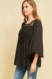 Crochet Lace Flare Sleeve Top, Black