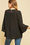 Crochet Lace Flare Sleeve Top, Black