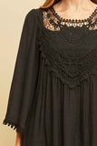 Crochet Lace Flare Sleeve Top, Black