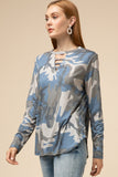Camo Keyhole Top, Blue