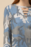 Camo Keyhole Top, Blue