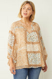 entro mixed print bubble sleeve blouse