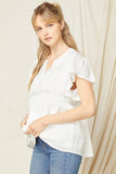 Flutter Sleeve Eyelet Top, White