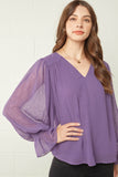 Textured V-Neck Top, Plum