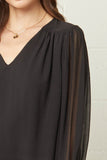 Textured V-Neck Top, Black