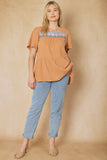 Geometric Design Peplum Top, Butter Rum