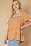 Geometric Design Peplum Top, Butter Rum