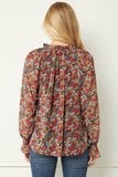 Floral V-Neck Top, Black