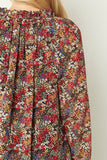 Floral V-Neck Top, Black