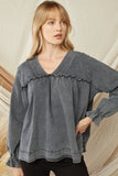 entro denim v-neck ruffled top