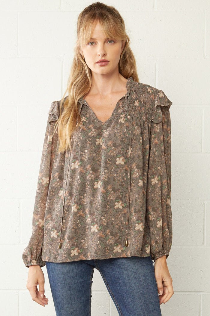 entro USA Ruffle and Floral Blouse