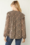 Ruffle & Floral Blouse, Charcoal