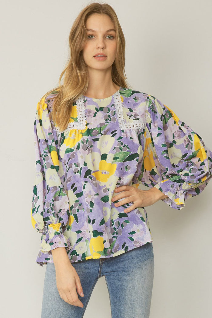 entro USA Floral Crochet Trim Blouse