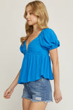 Bubble Sleeve Babydoll Top, Royal