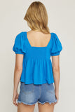 Bubble Sleeve Babydoll Top, Royal
