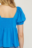Bubble Sleeve Babydoll Top, Royal