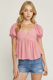 ENTRO USA Bubble Sleeve Babydoll top