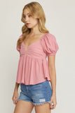 Bubble Sleeve Babydoll Top, Pink