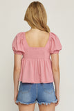 Bubble Sleeve Babydoll Top, Pink
