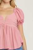 Bubble Sleeve Babydoll Top, Pink