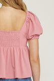 Bubble Sleeve Babydoll Top, Pink