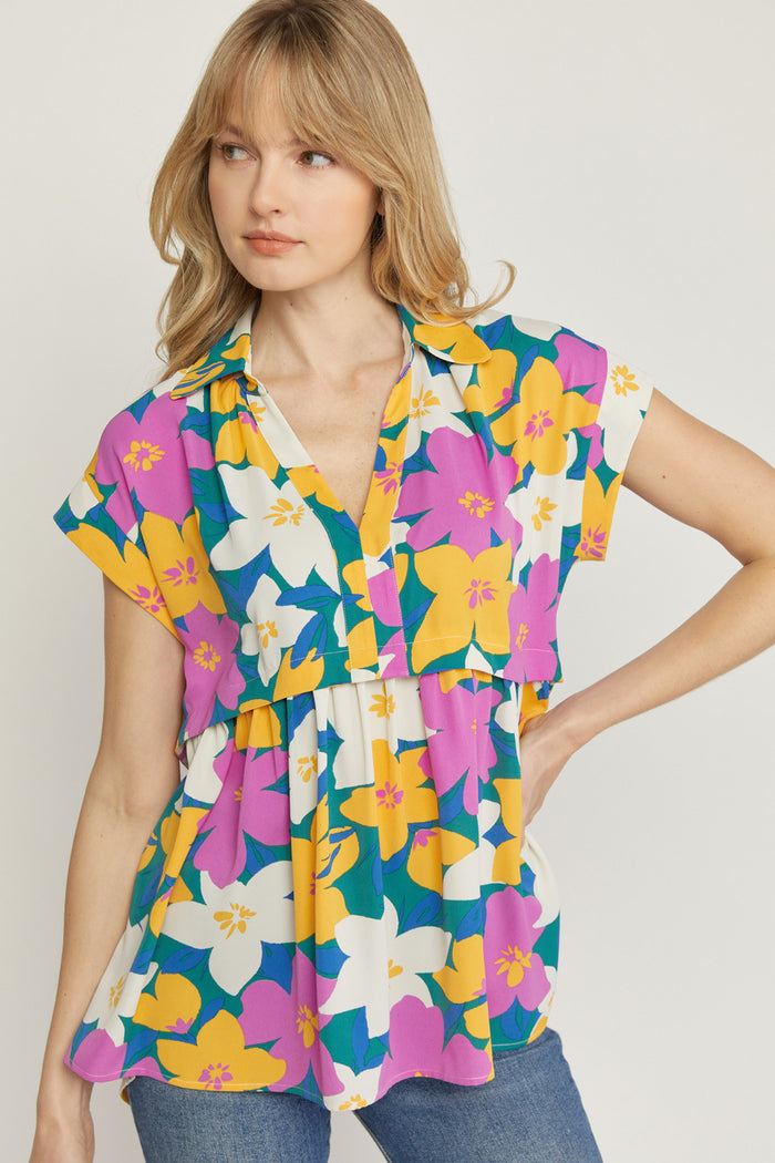 entro usa Floral Print V-Neck Top