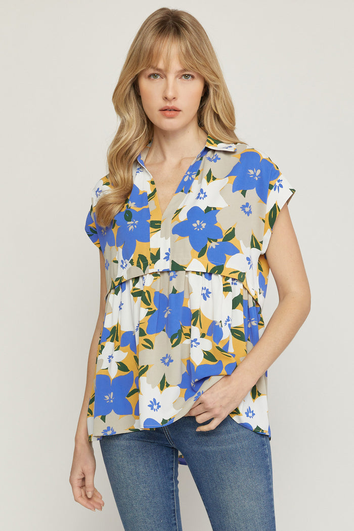 ENTRO USA Floral Print V-Neck Top