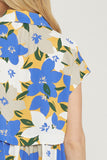 Floral Print V-Neck Top, Blue