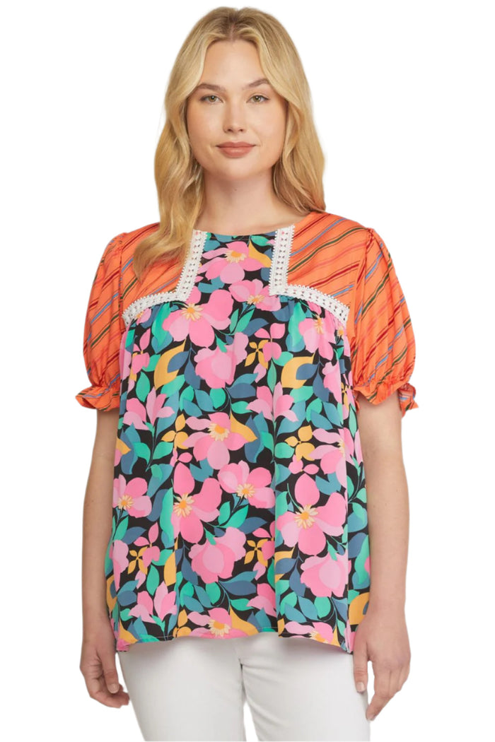 entro USA Mixed Print & Lace Blouse