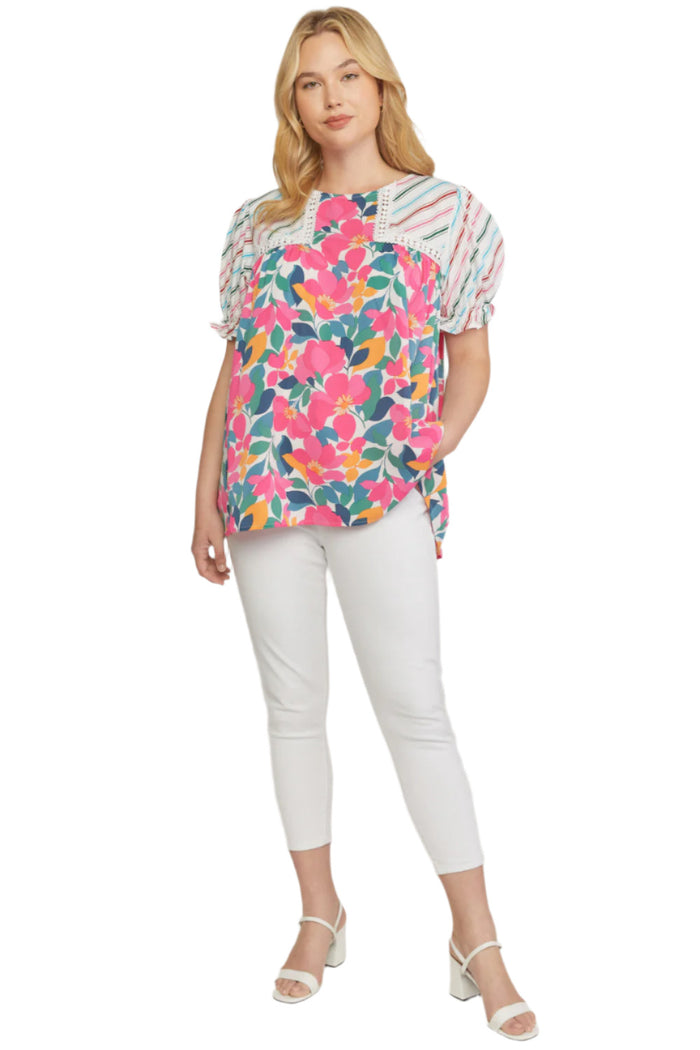 entro USA Mixed Print & Lace Blouse